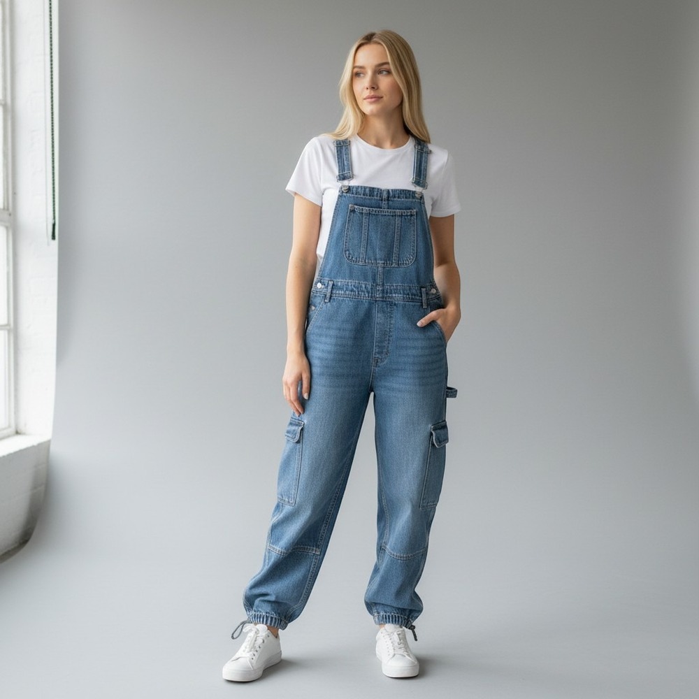 Klesis Womens Denim Blue Jean Bib Overalls Railroad Chore Cargo Y2K 90s Grunge